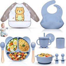Assiette ventouse bebe Set, 11 Pièces Coffret Repas Bebe Silicone, Vaisselle