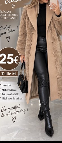 Manteau long femme beige teddy
