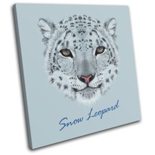 Snow Leopard Face Illustration Animals SINGLE TOILE murale ART Photo Print