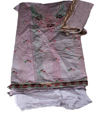 Robe grise matière tissu artisanal indien soie tunique haut brodé tissu Salwar