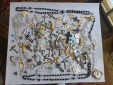 Lot of 130 Antique Religious Items Cross Medals Hearts Rosaries Statues