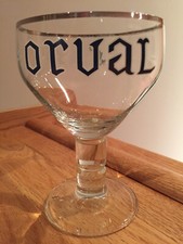 Orval (Trappist) Long Stemmed Ale Chalice Black Graphics Platinum Rim Trim ~ VTG