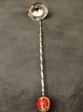 Antique 28cm Ladle - Silver Metal Twisted Handle - Red Wood Ball