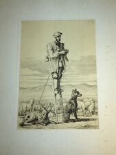 Armand QUEYROY (1830-1893) GRAVURE EAU FORTE PAYSAN ECHASSES LANDES MOUTONS 1870