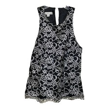 Bebe Womens Black Silver Lace Lined Tank Top Side Zip Sz Small Floral