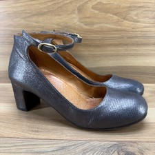 CHIE MIHARA Ankle Strap Pumps Womens 7 EU 37 Pewter Metallic Leather