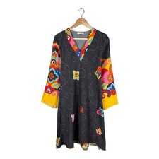GRANDFOULARD BASSETTI Women's Geometric Dress Oversized 3/4 Sleeve V-Neck Size M