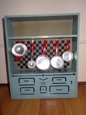 Ancien jouet cuisinière bois enfant poupée miniature meuble cuisine dînette 1930