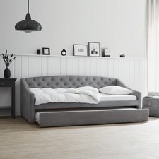 Canapé convertible 90x200 Lit d'appoint rembourré Côtelé gris Sofa Homestyle4u