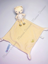 Doudou Plat/Mouchoir Chat Blanc Jaune/Beige Doré Or Sparkle - Nicotoy Simba Toys