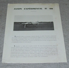 AVION EXPERIMENTAL HIRSCH H - 100 PROTOTYPE AIRCRAFT INFORMATION SHEET c1955