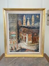 Ancien Tableau Huile Auriac Toulouse Ruelle Nuit Style Van Gogh Encadré