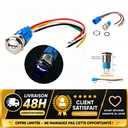 Bouton poussoir 16mm 12v - poussoir,