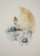 Louis ICART : Jeune femme et la cruche cassée, Gravure originale signée