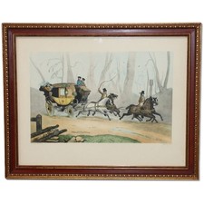 La Chaise de Poste by Victor-Jean Adam Hand Colored Lithograph 24x20 1934