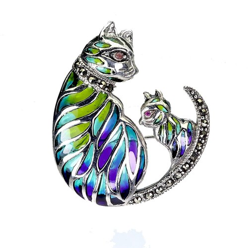 Broche chats argent - broche,