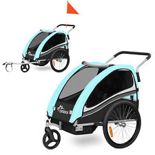 SAMAX Remorque Vélo Convertible Jogger 2en1 Enfants 360° Amortisseur Turquoise