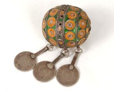 Tagmout Pearl Ball Necklace Tiznit Morocco Anti-Atlas Silver Enamel Coins 19th Century