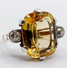 Bague antique or 18k et argent citrine et diamant taille ancienne (circa 1880)