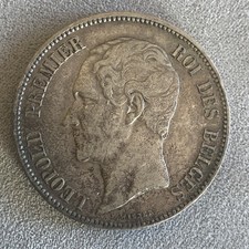 1851 BELGIUM LEOPOLD I SILVER 5 FRANCS 25g Belges 