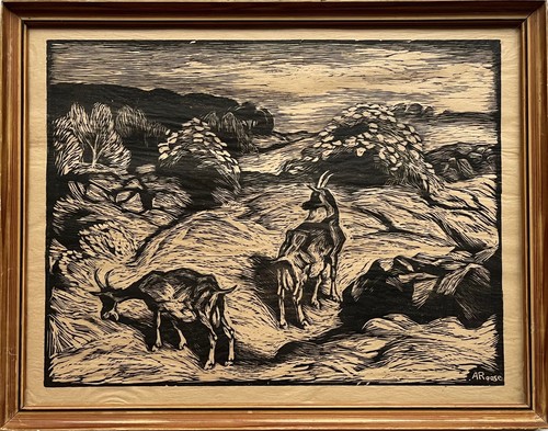 Gravure sur bois paysage avec - sur,