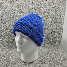 Knit Hat Toque Toboggan Medium Blue Ribbed Cuffed Beanie Warm Winter Handmade