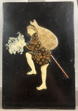 Japon XIXe Petit Panneau en Marqueterie Éléments Divers