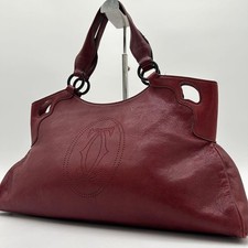 CARTIER Marcello Punching Logo Bordeaux Handbag w Dust Bag Authentic From Japan