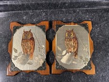 2 Vintage Hand Made Owl Picture Wood Plaques - Clear Polyurethane Covered