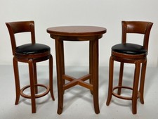 Dollhouse Miniature 1/12 wood WALNUT Bistro Table and 2 Chairs bar stools Black