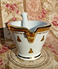 OLD PARIS PORCELAIN MORTAR AND PESTLE DECOR BEES PHARMACY 19th century 