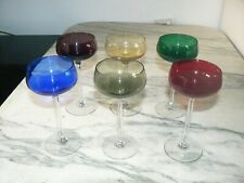 SERIES OF 6 ANTIQUE COLORED CRYSTAL STANDING GLASSES FOR ROEMER ART TABLE WINE