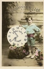 FANCY POSTCARD HAPPY NEW YEAR CHILD LITTLE BOY HAPPINESS CLOCK
