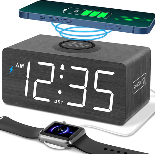 Wooden digital alarm clock - alarm,