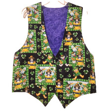 St. Patrick's Day Vest Shamrock Clover Leaf Lucky Cats Reversible Purple 