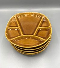 Lot of 6 Vintage Compartment Fondue Plates - Longchamp Ceramic Mustard