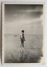 Young Woman Beach Swimsuit Profile - Vintage Photo Snapshot 1952