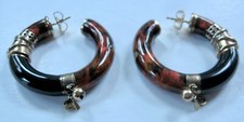 18K YG LA NOUVELE BAGUE LARGE BLACK/RED ENAMEL HOOP EARRINGS