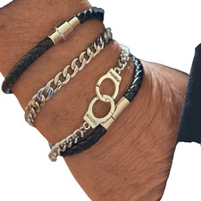 Ensemble Exclusif 4 Bracelets Chaîne et Tressé  Menottes Infini Acier Inox Fêtes