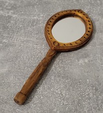 Antique Wooden Hand Face Mirror with Decor 