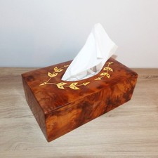  BOITE À MOUCHOIRS EN THUYA FAITE MAIN - Artisanat Marocain