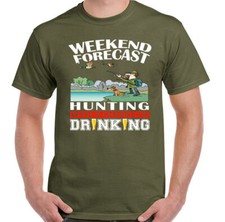 Hunting T-Shirt Mens Shooting Clay Pigeon Duck Hunt Weekend Forecast Drinking