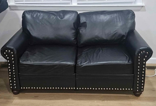 Black leather loveseat sofa - leather,