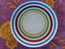 Assiette à Dessert ancienne Faience de Gien Décor de 4 Cercles de Couleurs