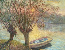 Anonyme (XX) - La barque au couchant - Huile sur toile - 1940