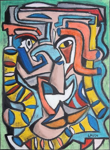Visage abstrait acrylique - "visage,