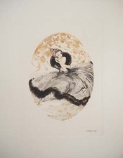 Louis ICART : Jeune femme rêveuse, Gravure originale signée