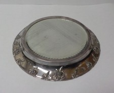 Antique Silver Plate Table Plateau, Embossed Flowers, Mirror Top 