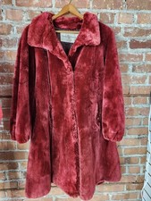 Vintage 1980s RARE Maroon Real Chinchilla Fur Coat Womens XXL Knee Length