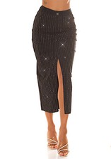 Black denim long skirt with